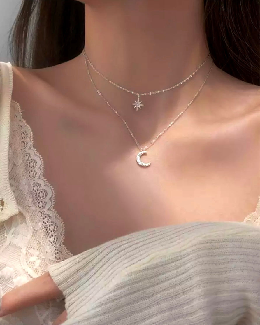 Halskette mit Mond und Stern 925er Silber