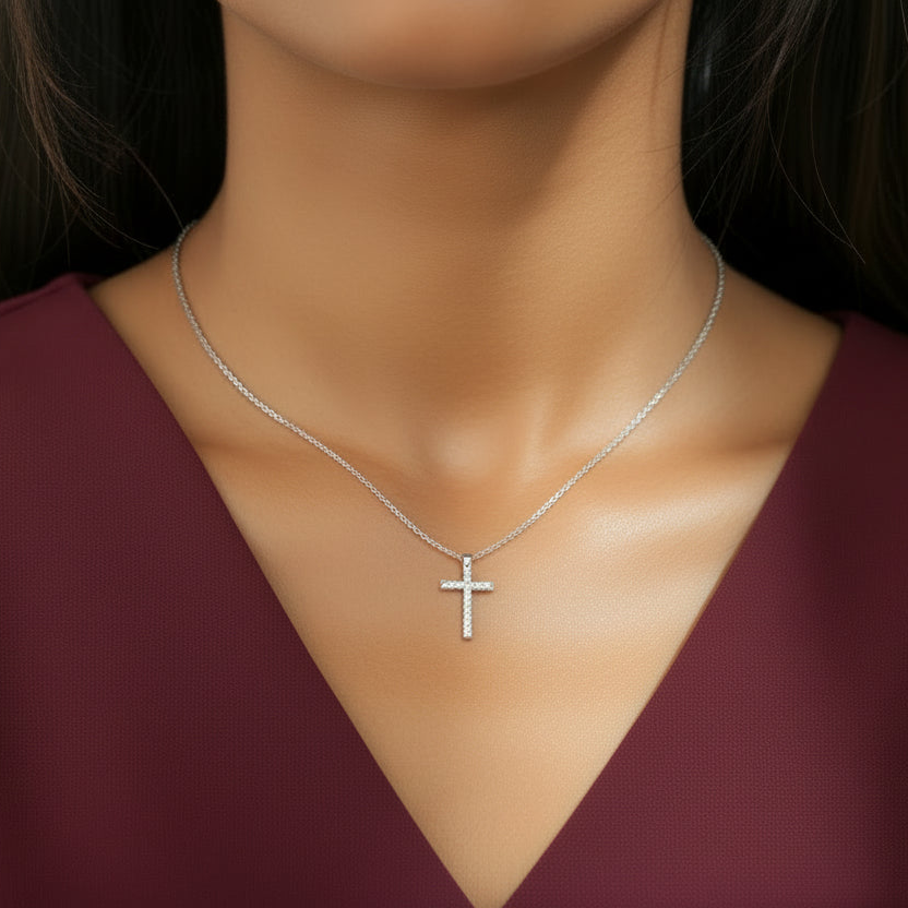 Halskette Kreuz mit Zirkonen, 925 Silber vergoldet