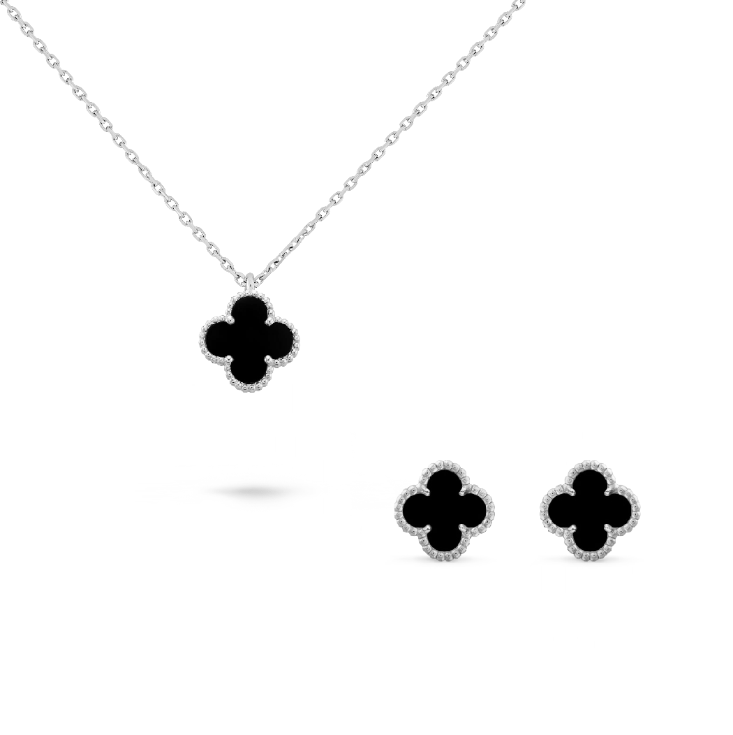 Set Onyx Clover 9 mm 925er Sterlingsilber, vergoldet